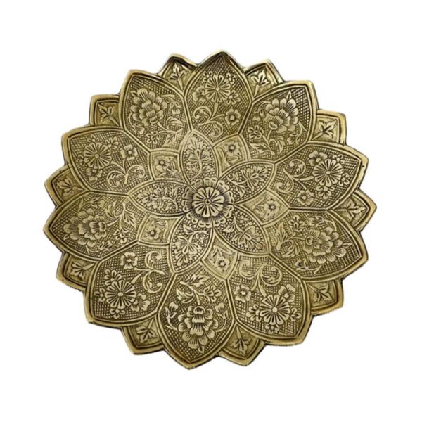 Dekorativer Messingteller handgraviert mit Ghalamzani im Blumen Design
