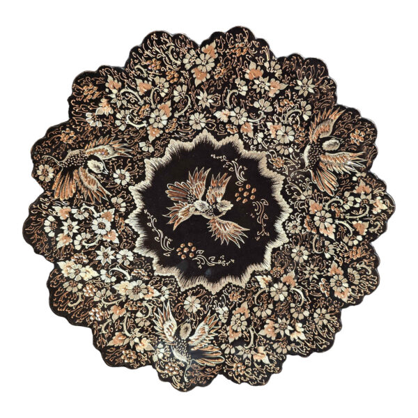 Persischer dekorativer Kupferteller mit Gol o Morgh Design graviert