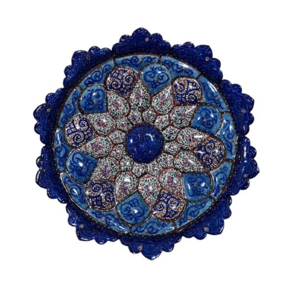 Dekorativer Kupferteller in persischer Minakari Emaille für Wanddekoration