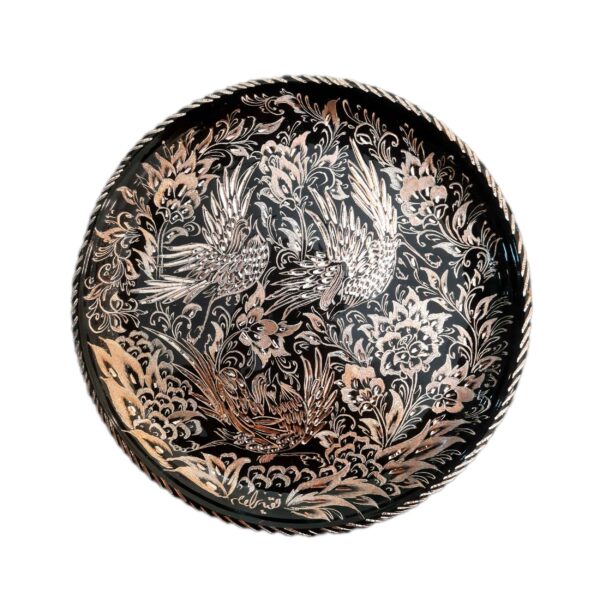 Dekorativer Kupferteller mit persischem inspiriertem Gol o Morgh Design