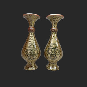 Persische Dekorative Vase aus Kupfer, handgefertigt mit Khatamkari-Einlegekunst – Set von 2