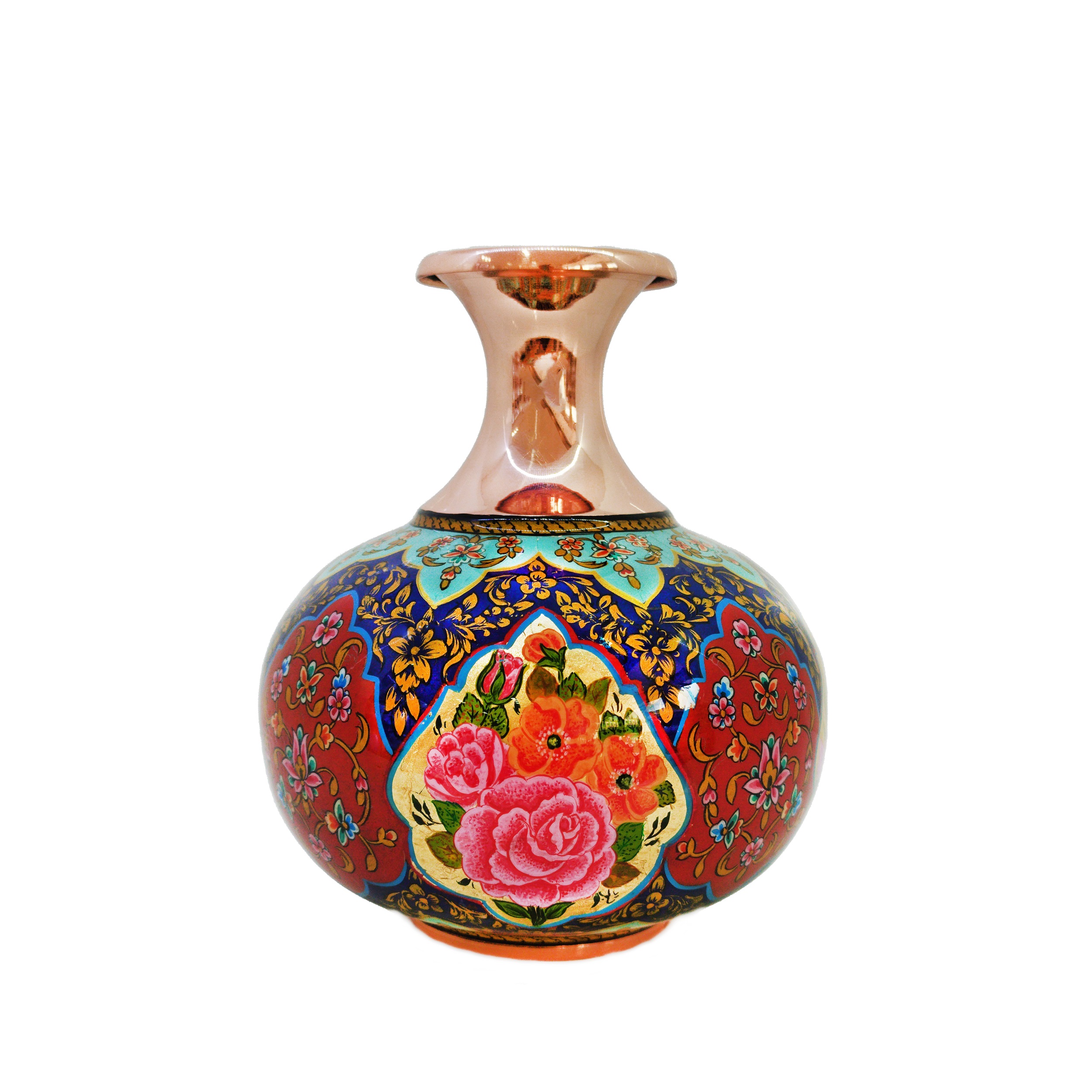 Dekorative Persische Kupfervase im traditionellen Design mit Blumenmuster