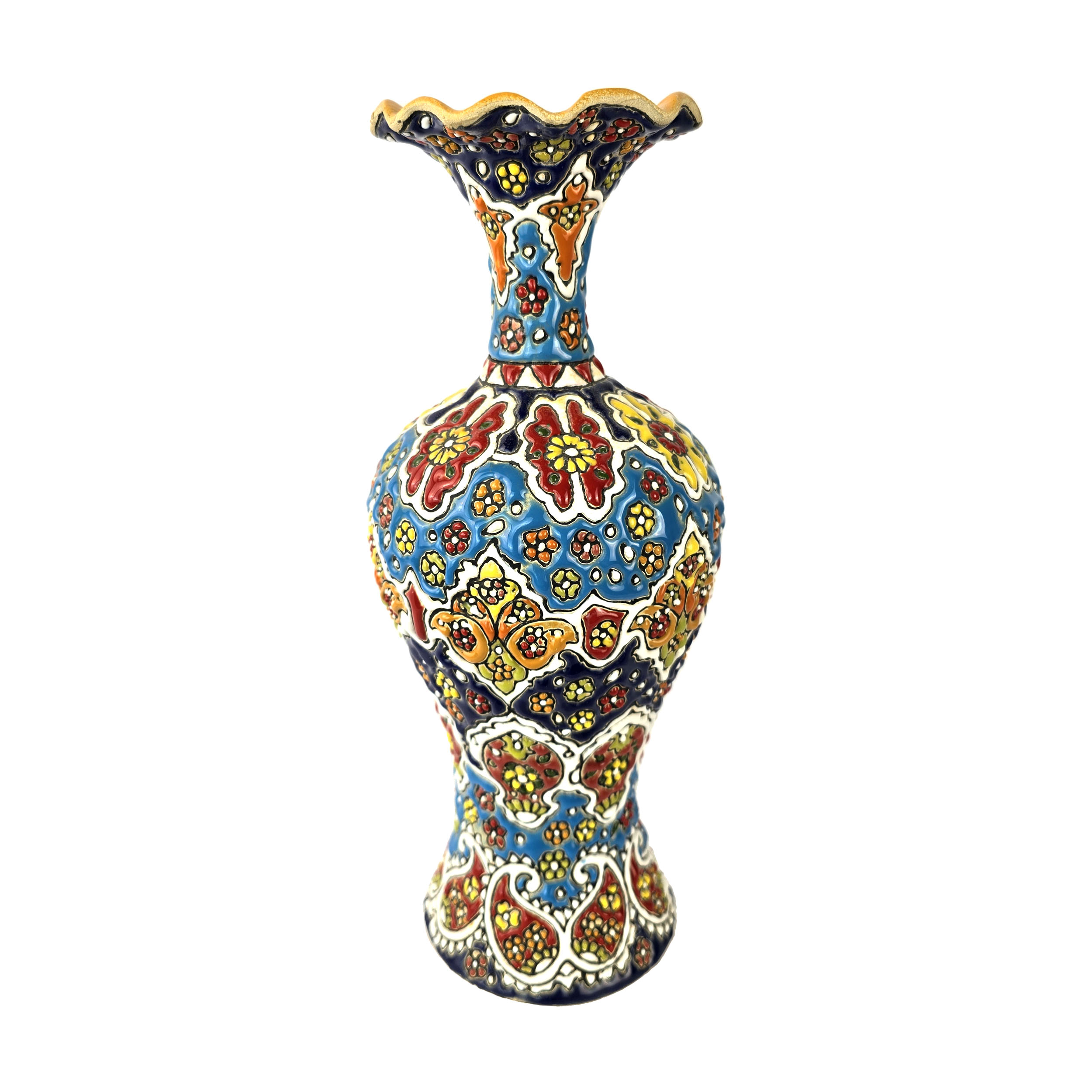 Dekorative Töpfer-Vase mit Persischer Minakari-Emaille-Kunst, handbemalt mit Blumenmuster