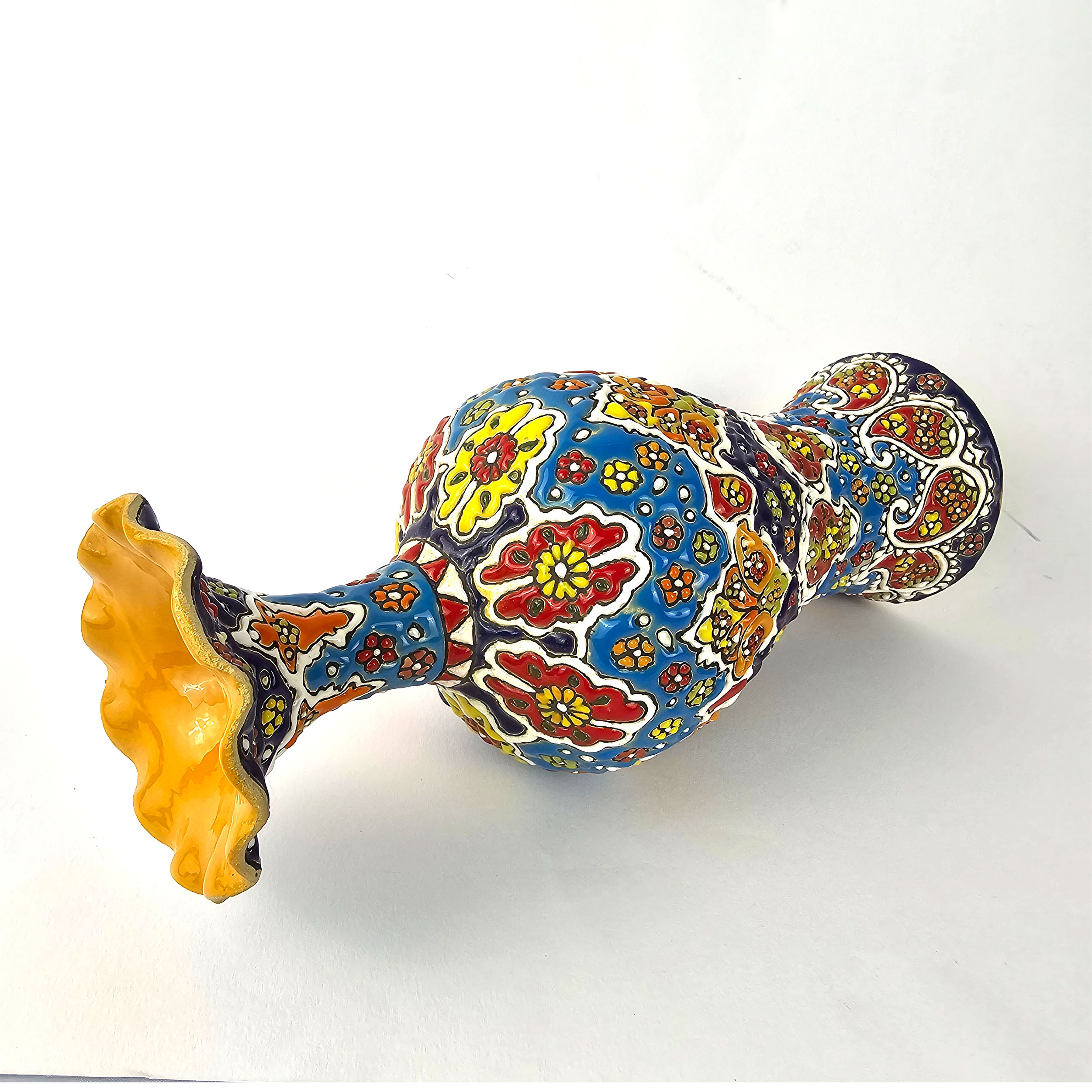 Dekorative Töpfer-Vase mit Persischer Minakari-Emaille-Kunst, handbemalt mit Blumenmuster