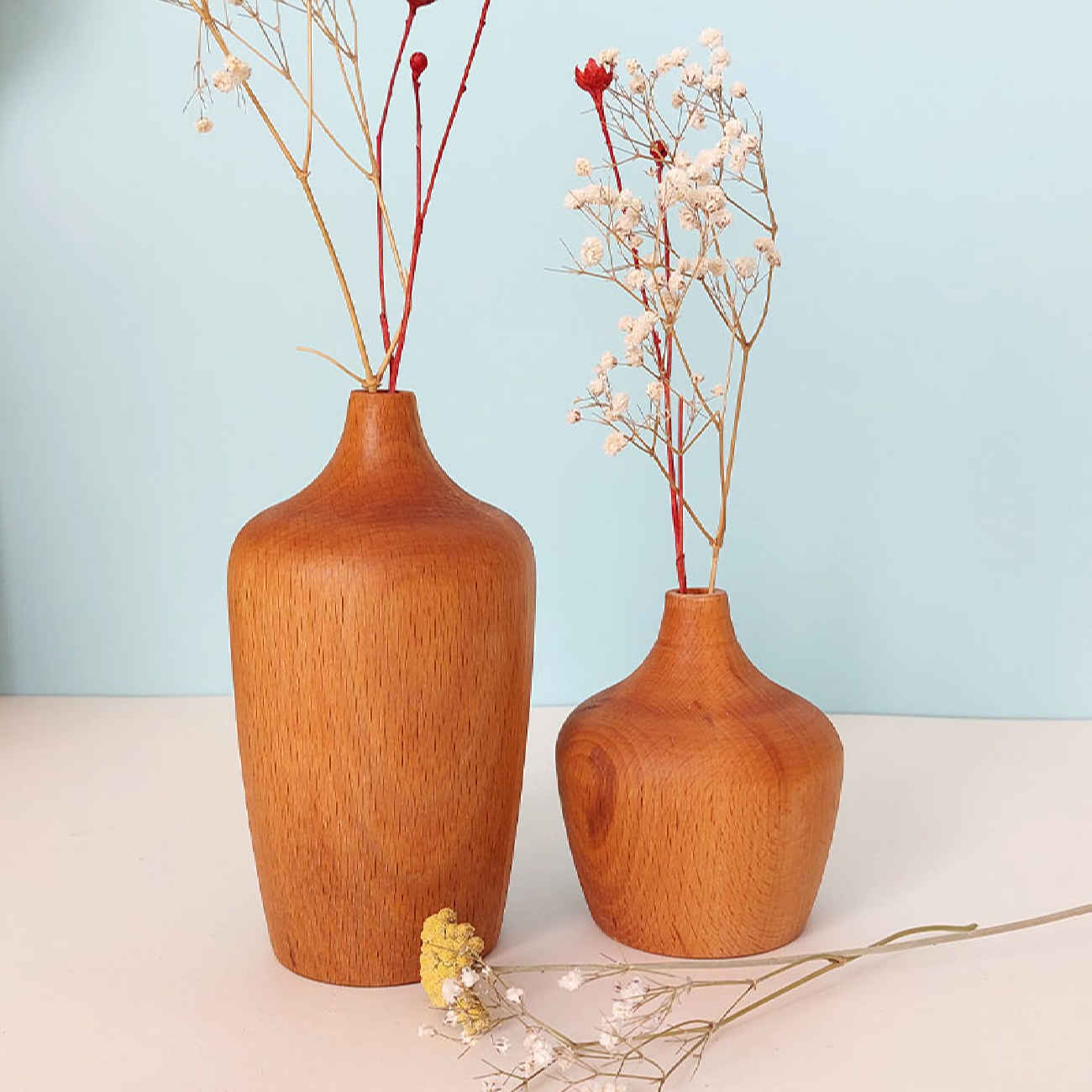 Handgefertigte dekorative Holz-Einzelstielvase, Eleganz im rustikalen Stil – 2er-Set