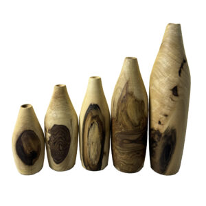 Mini-Blumenvase aus massivem Walnussholz, dekorativ in Creme – 5er-Set