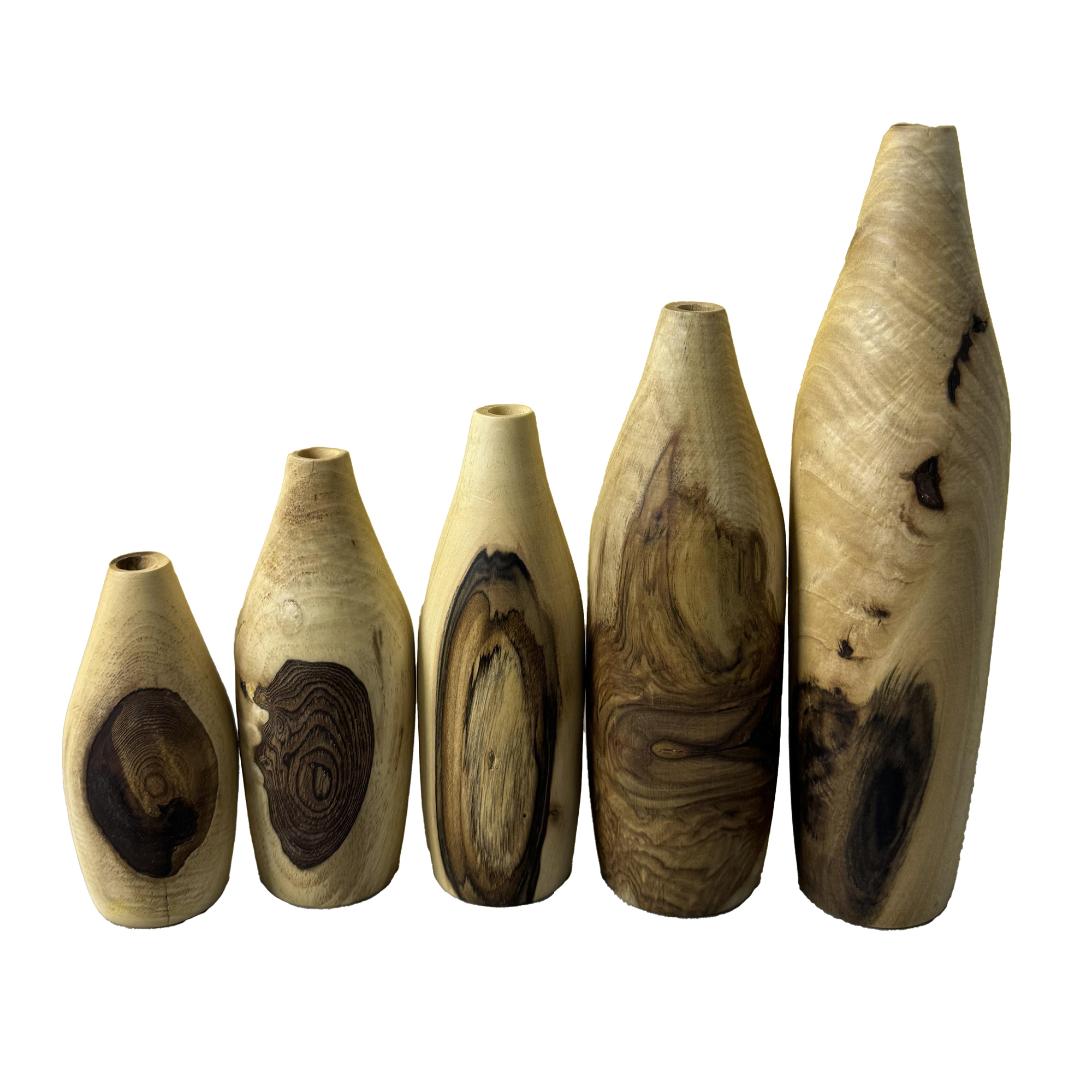 Mini-Blumenvase aus massivem Walnussholz, dekorativ in Creme – 5er-Set