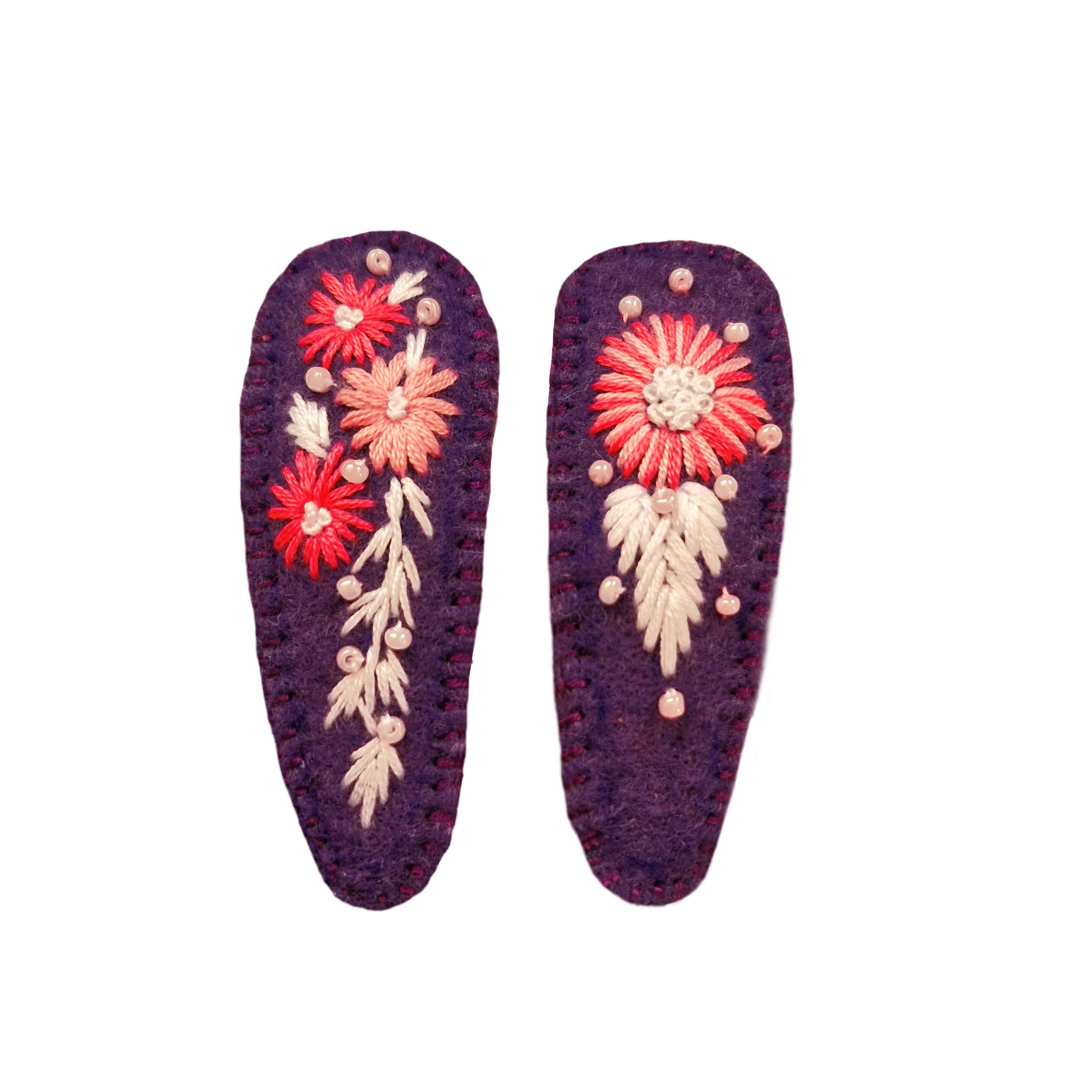 Handbesticktes Snap-Haarspangen-Set mit Blumen-Design