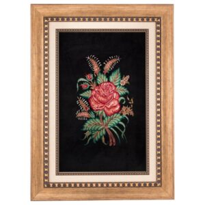 Handgeknüpfter persischer Bildteppich aus Qom, der eine Rosenblume darstellt