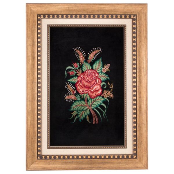 Handgeknüpfter persischer Bildteppich aus Qom, der eine Rosenblume darstellt