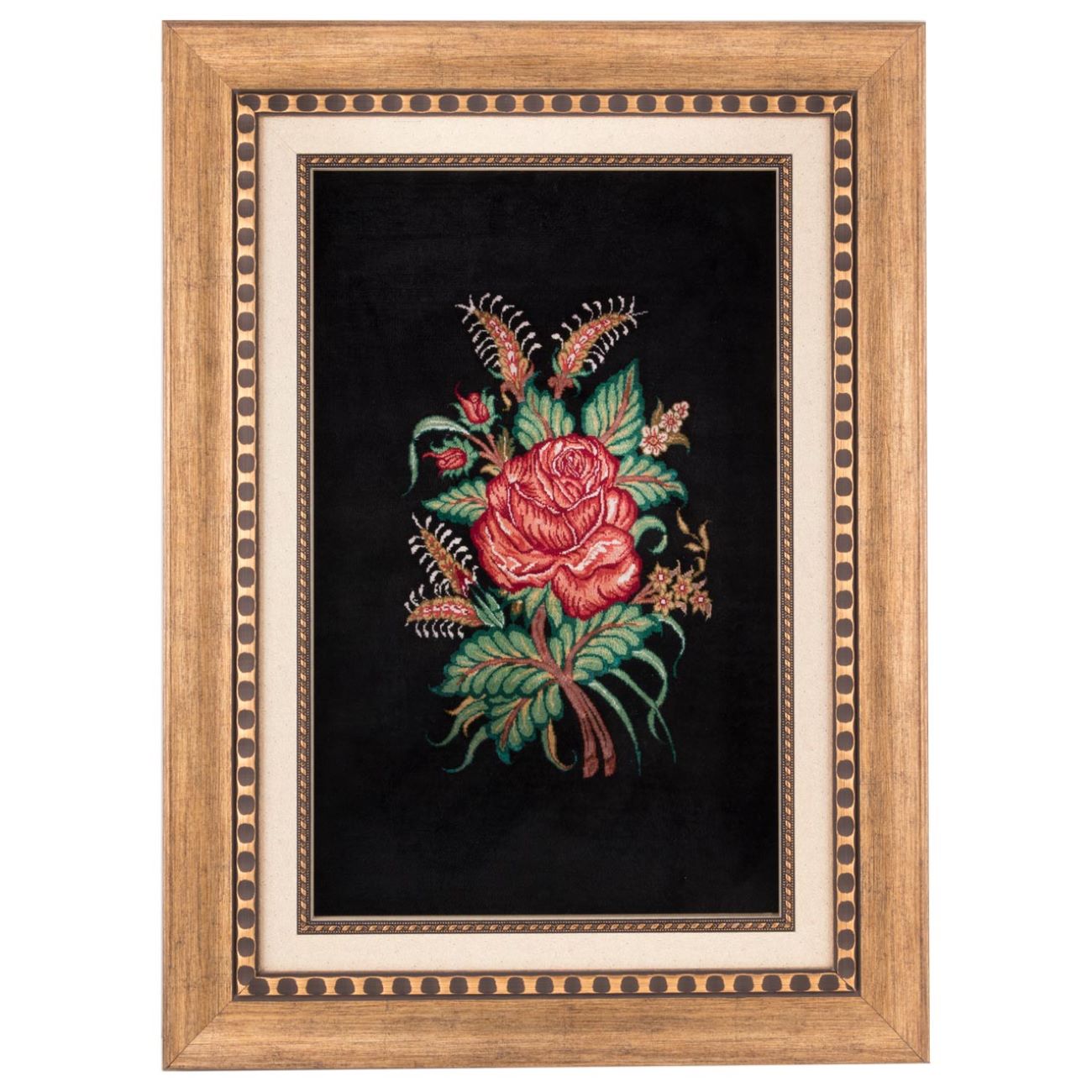 Handgeknüpfter persischer Bildteppich aus Qom, der eine Rosenblume darstellt