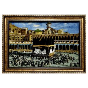 Handgeknüpfter persischer Bildteppich aus Seide aus Tabriz, der den Kaaba-Sahne darstellt