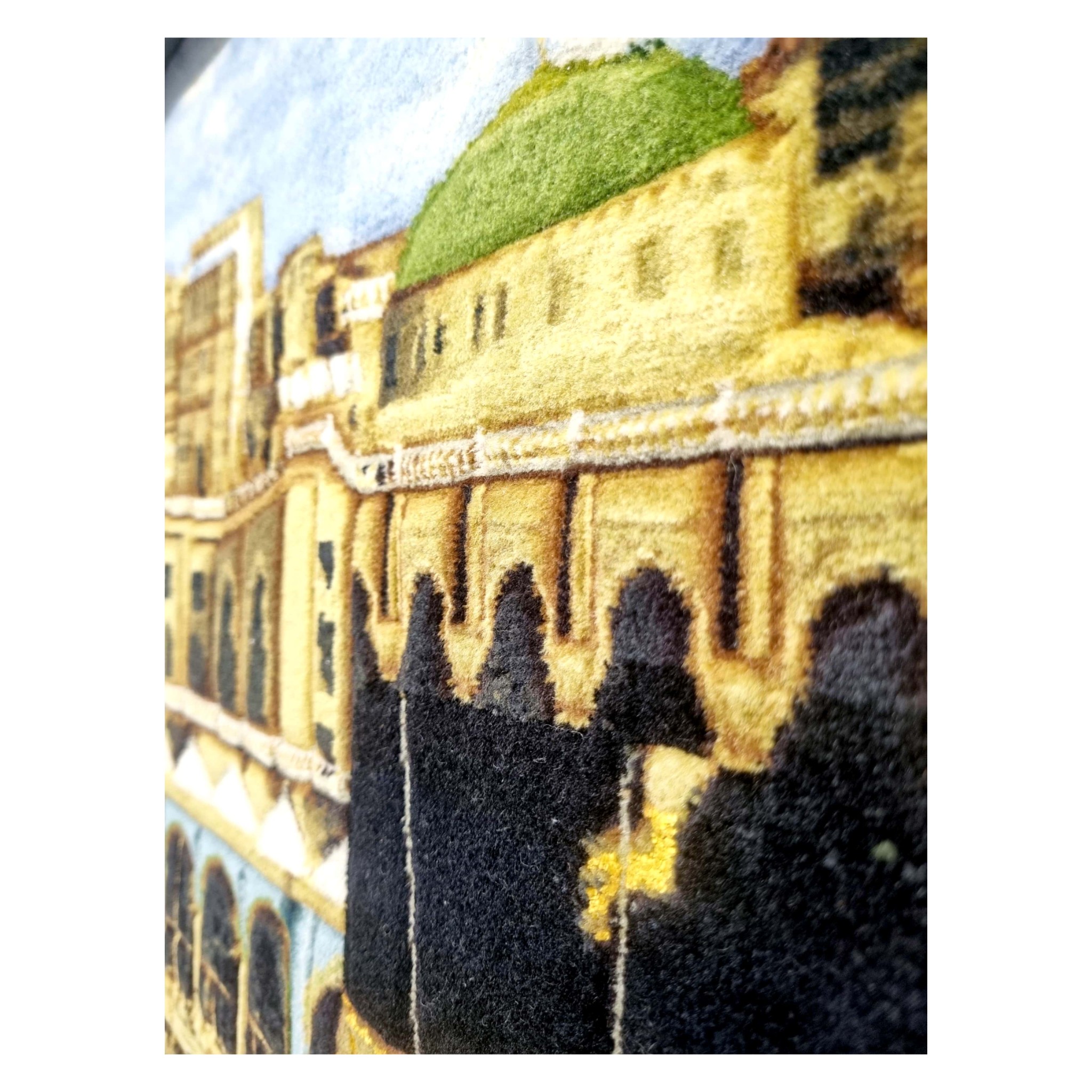 Handgeknüpfter persischer Bildteppich aus Seide aus Tabriz, der den Kaaba-Sahne darstellt