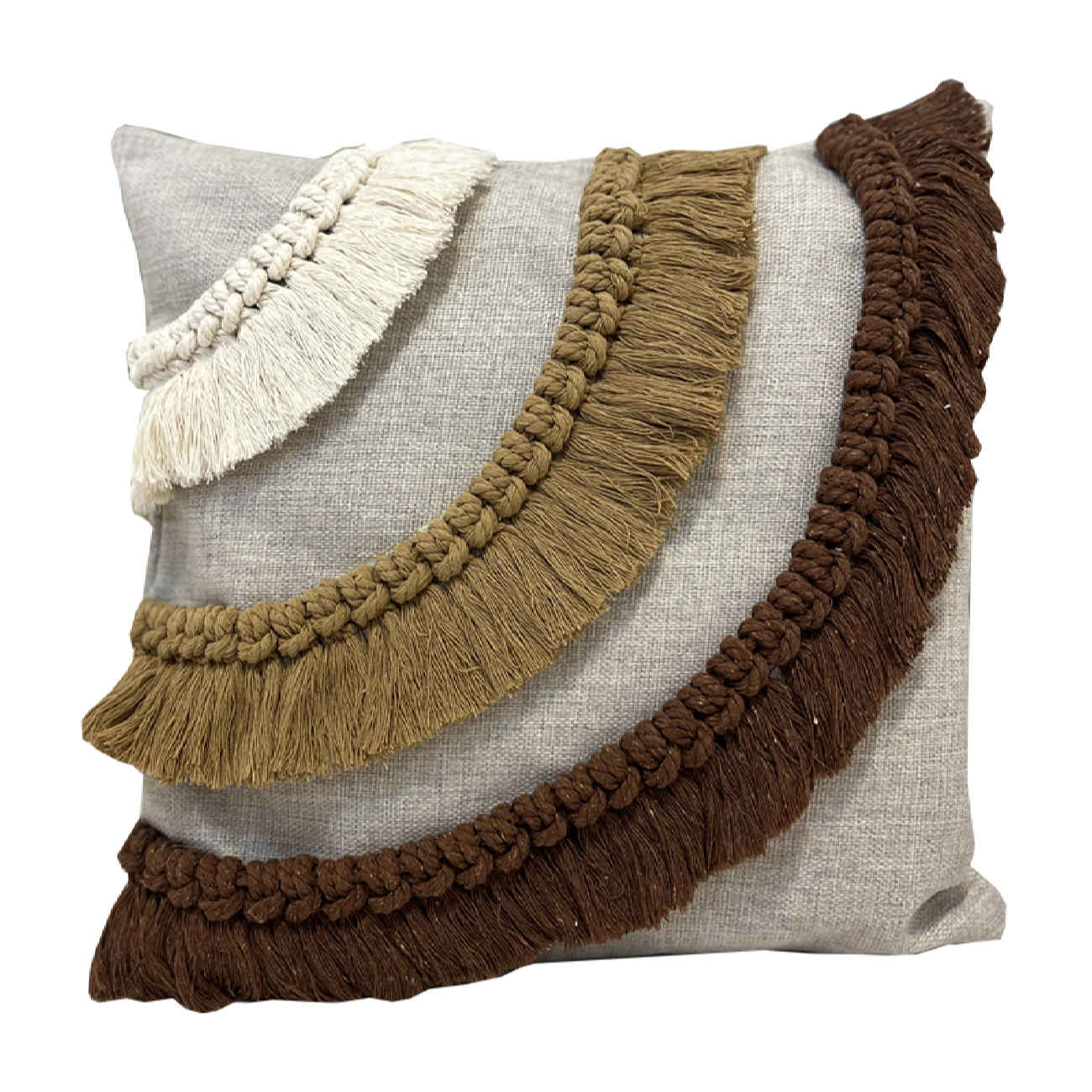 Boho-Stil Kissenbezug – Hanf mit Makramee-Design in Grau (x2)