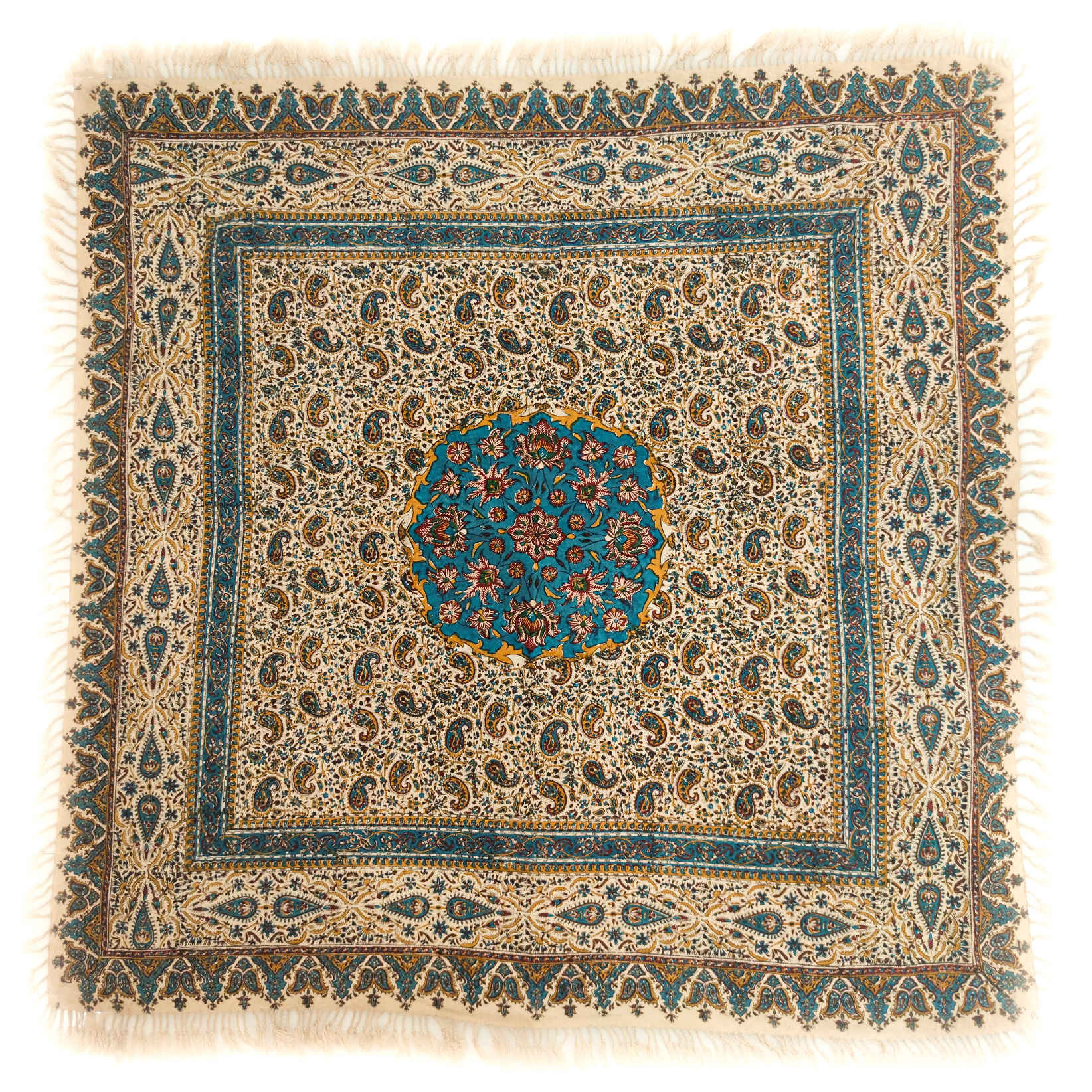 Iranische Tischdecke Blockdruck Kalamkari aus Isfahan Paisley 4-Sitzer