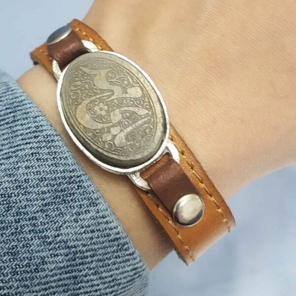 Islamisches Armband mit Leder & Achatstein verstellbar Ya Aba Abdillah