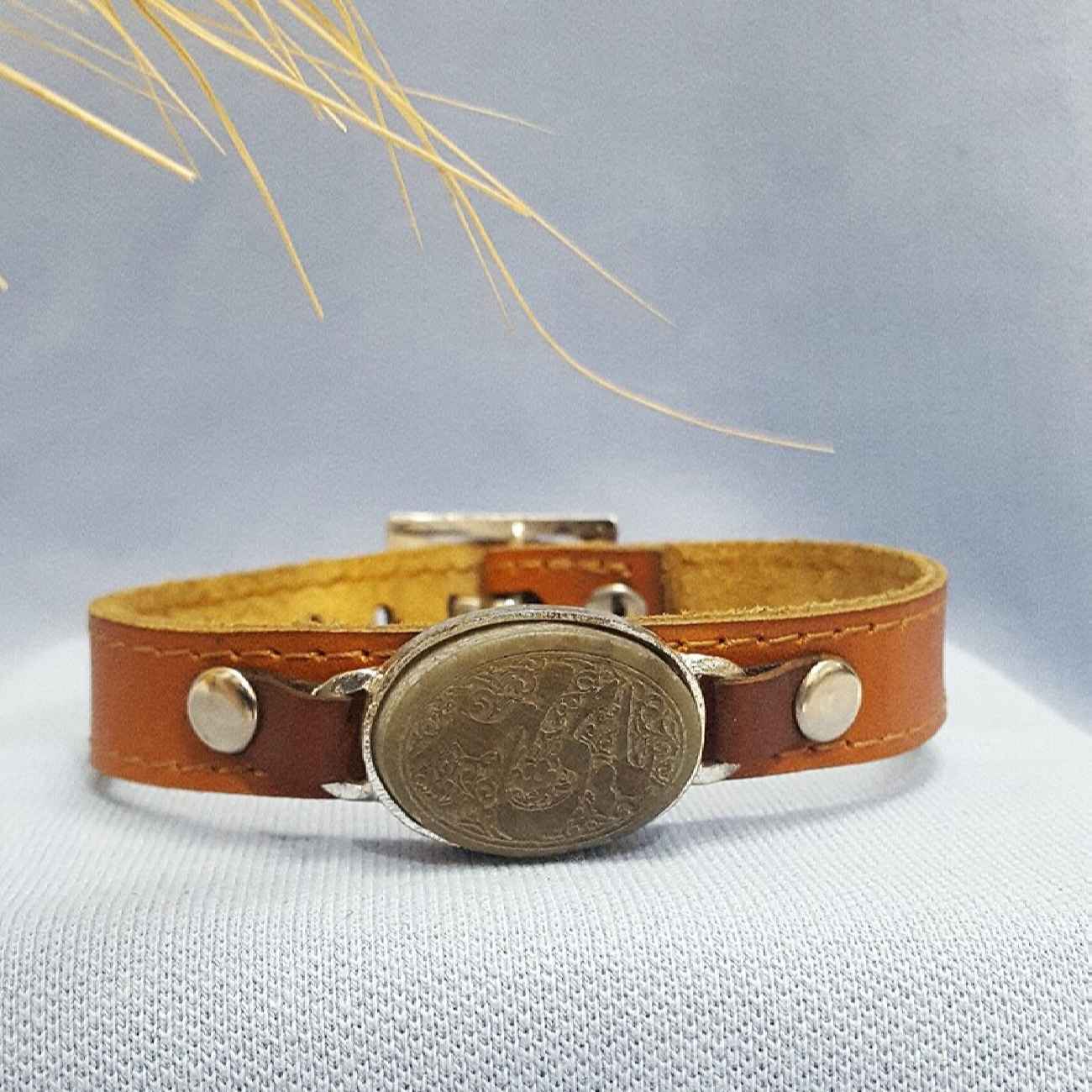 Islamisches Armband mit Leder & Achatstein verstellbar Ya Aba Abdillah