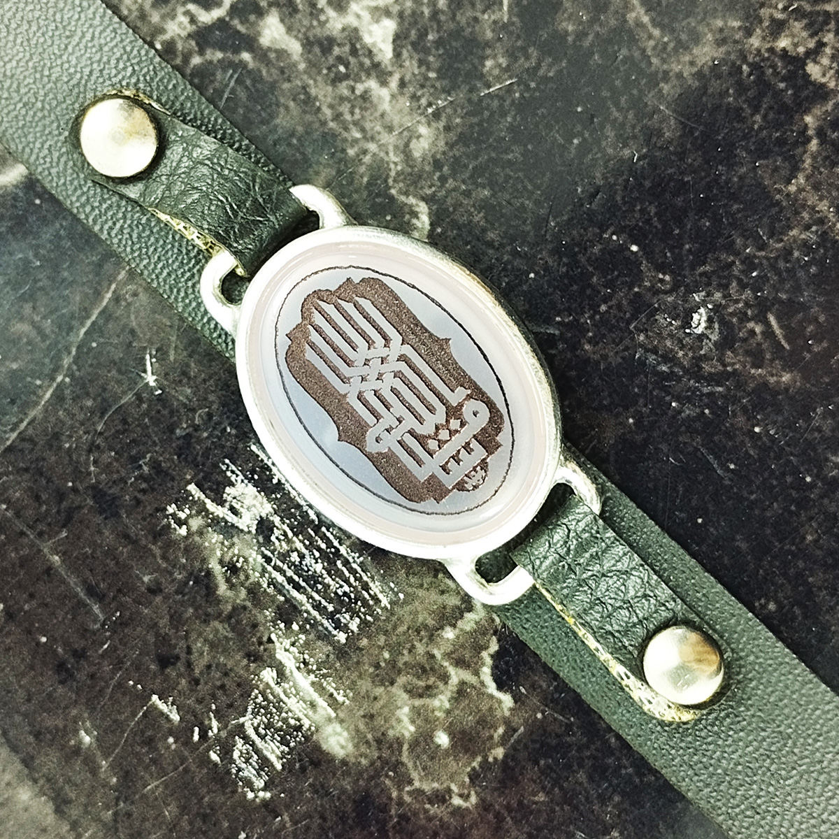 Islamisches Armband aus Leder mit Jade-Achatstein verstellbar für Männer