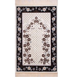 Islamische Polster-Samtgebetsmatte Janamaz Sajadah Florales Creme