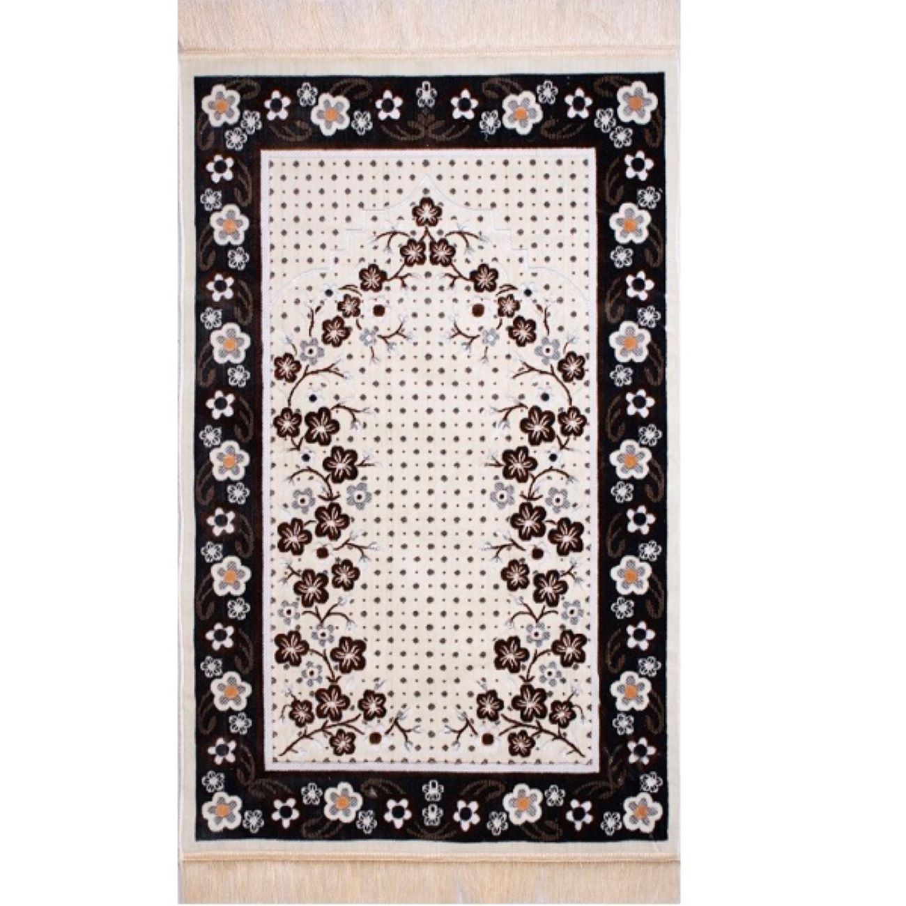 Islamische Polster-Samtgebetsmatte Janamaz Sajadah Florales Creme