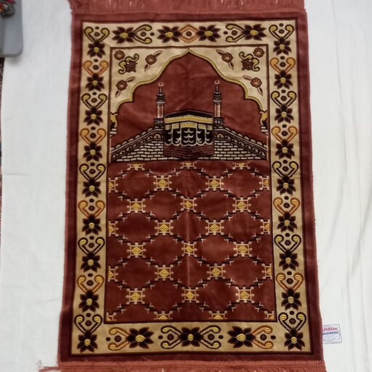 Islamische Samtgebetsmatte Polsterung Sajadah Janamaz Kaaba Ziegelrot