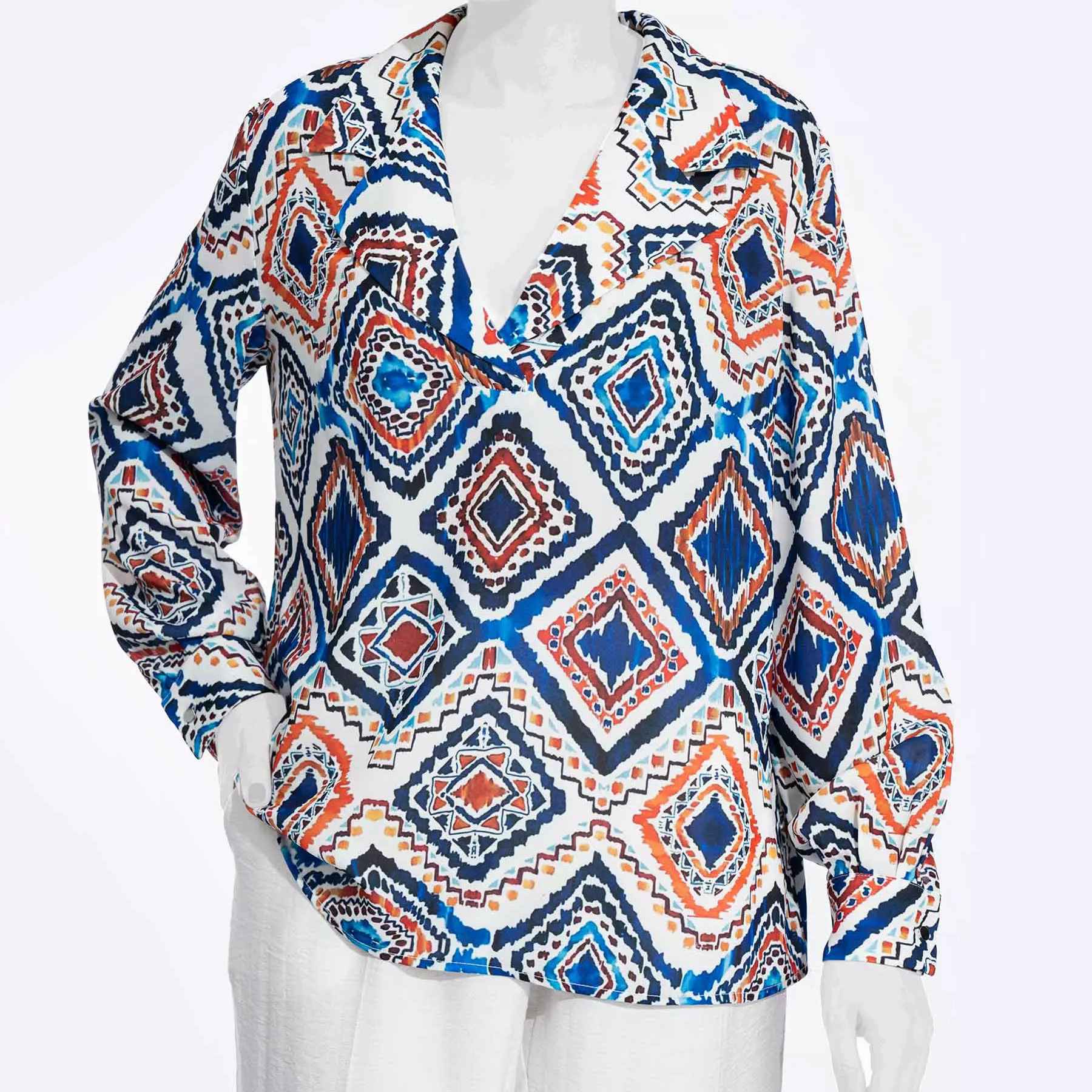 Langarmbluse für Damen mit lebhaftem geometrischem Design