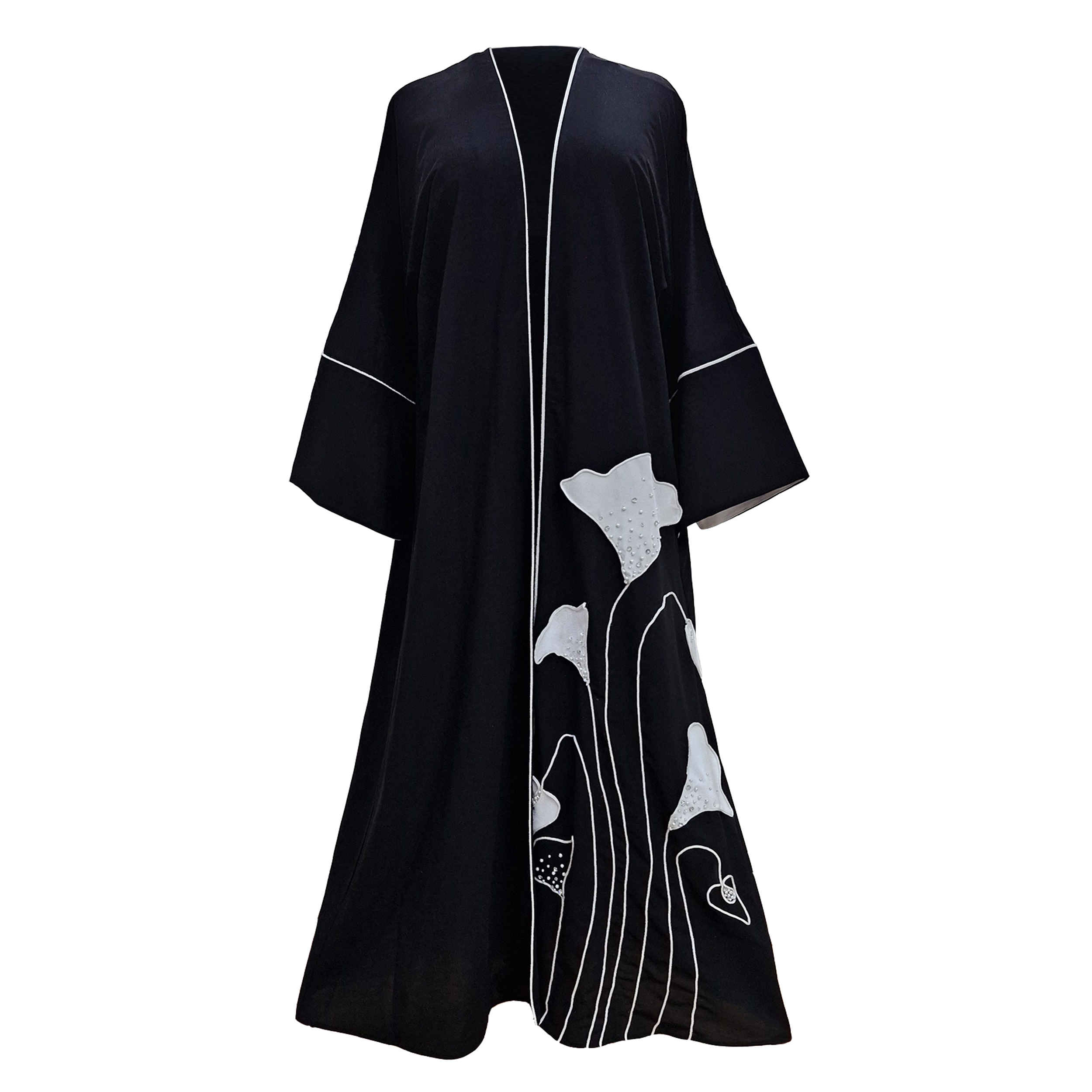 Locker geschnittene Abaya für Muslimische Frauen mit Weißem Piping-Design