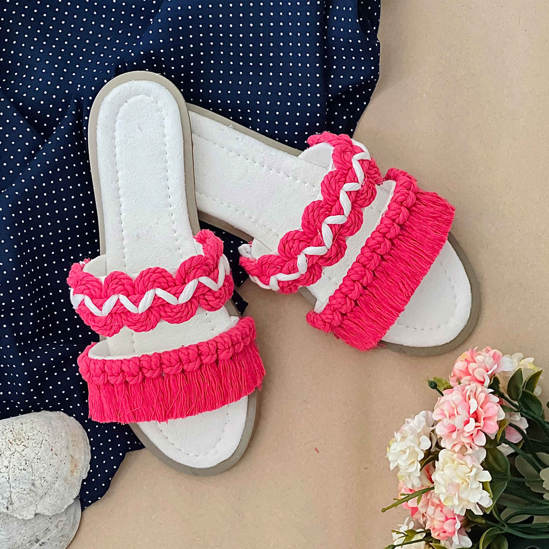 Macrame Flache Hausschuhe für Damen Handgemacht Modell Delban