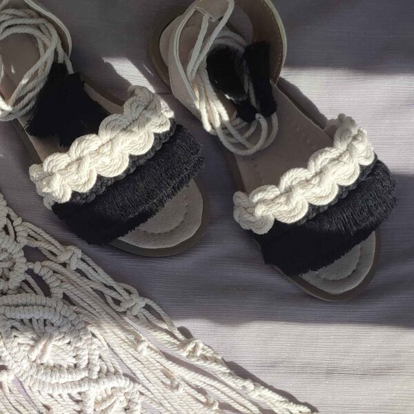 Macrame Slingback Flache Sandalen mit Boho-Design Handgemacht