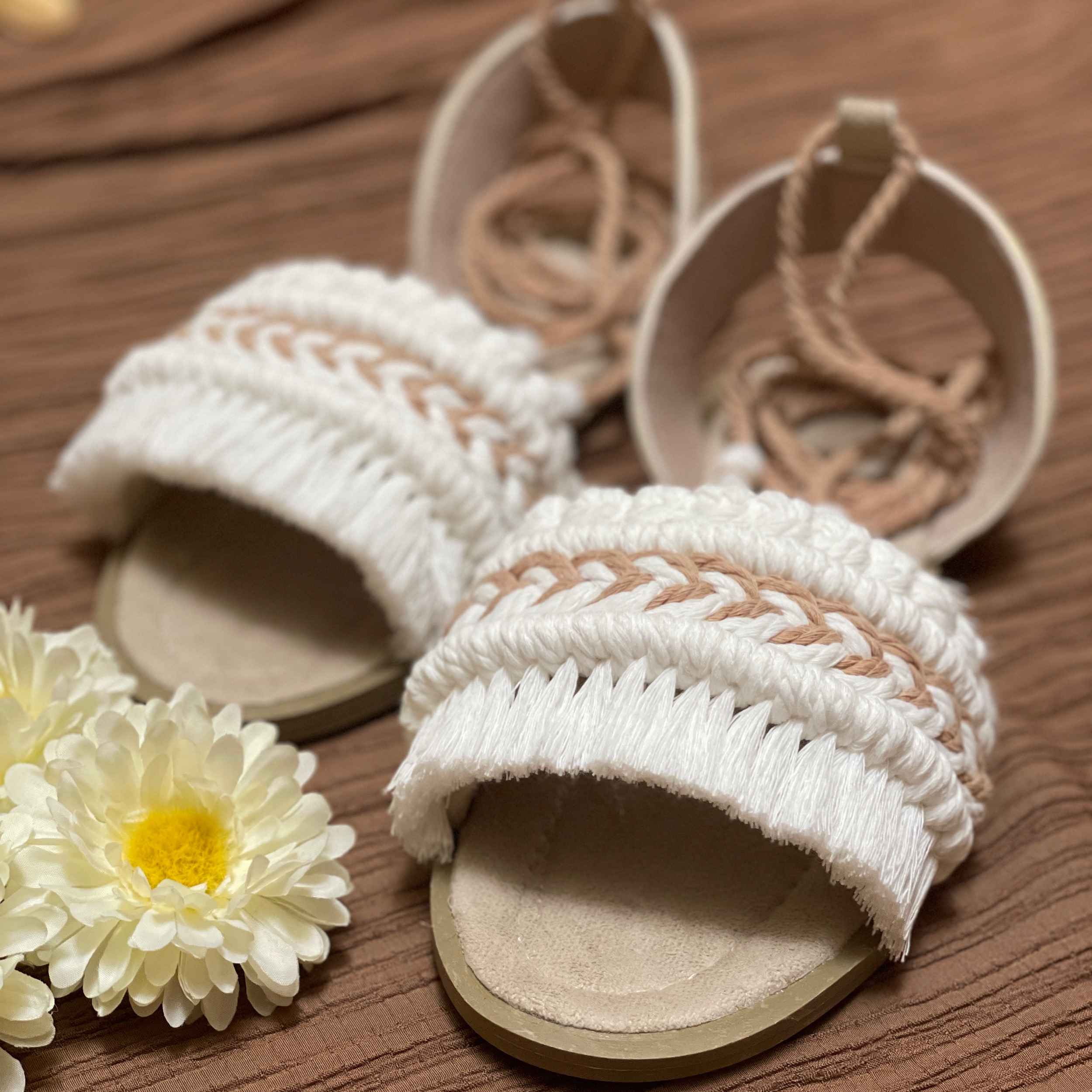 Macrame Slingback Flache Sandalen mit Boho-Design Handgemacht Code SH04