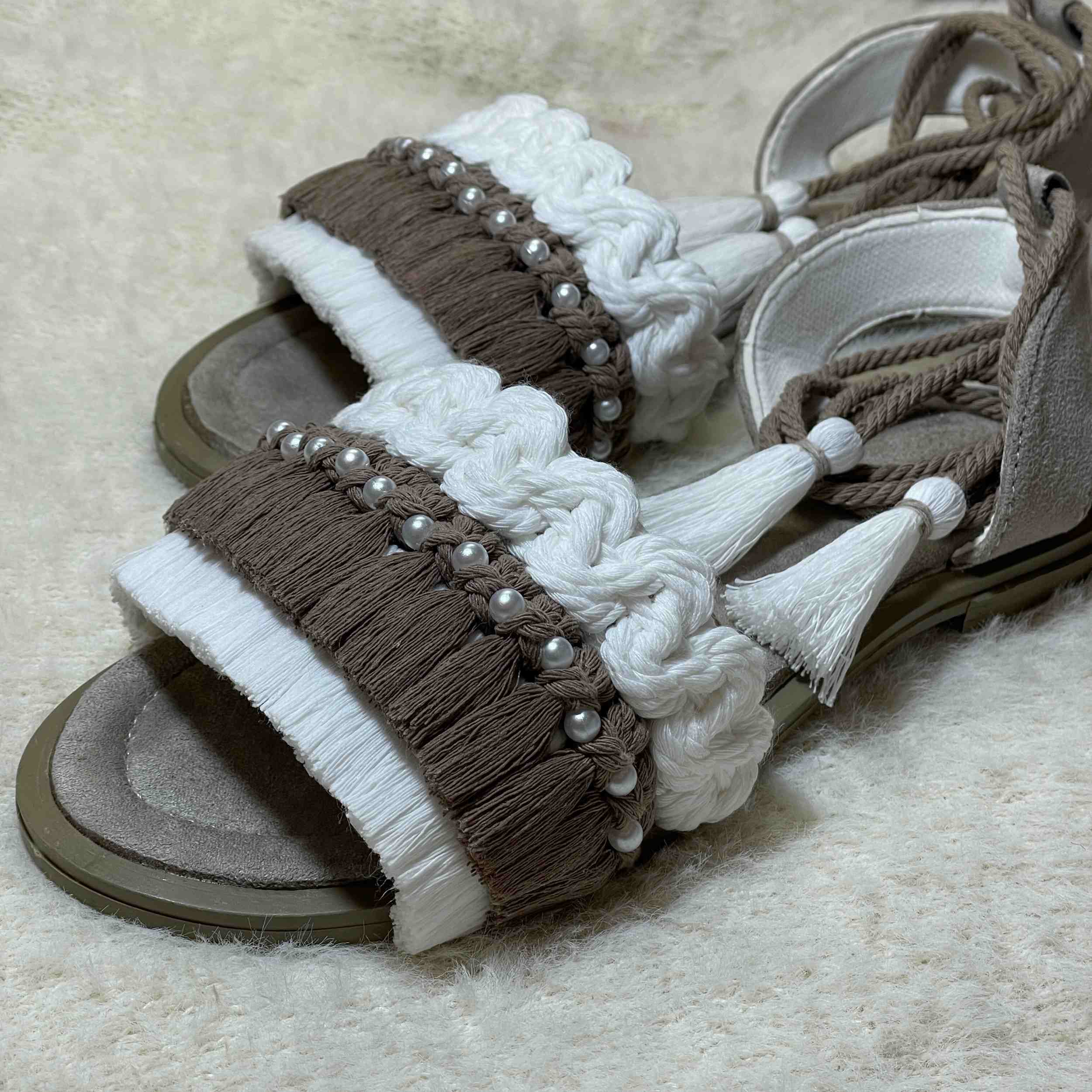 Macrame Slingback Sandalen mit Boho-Design Handgefertigt