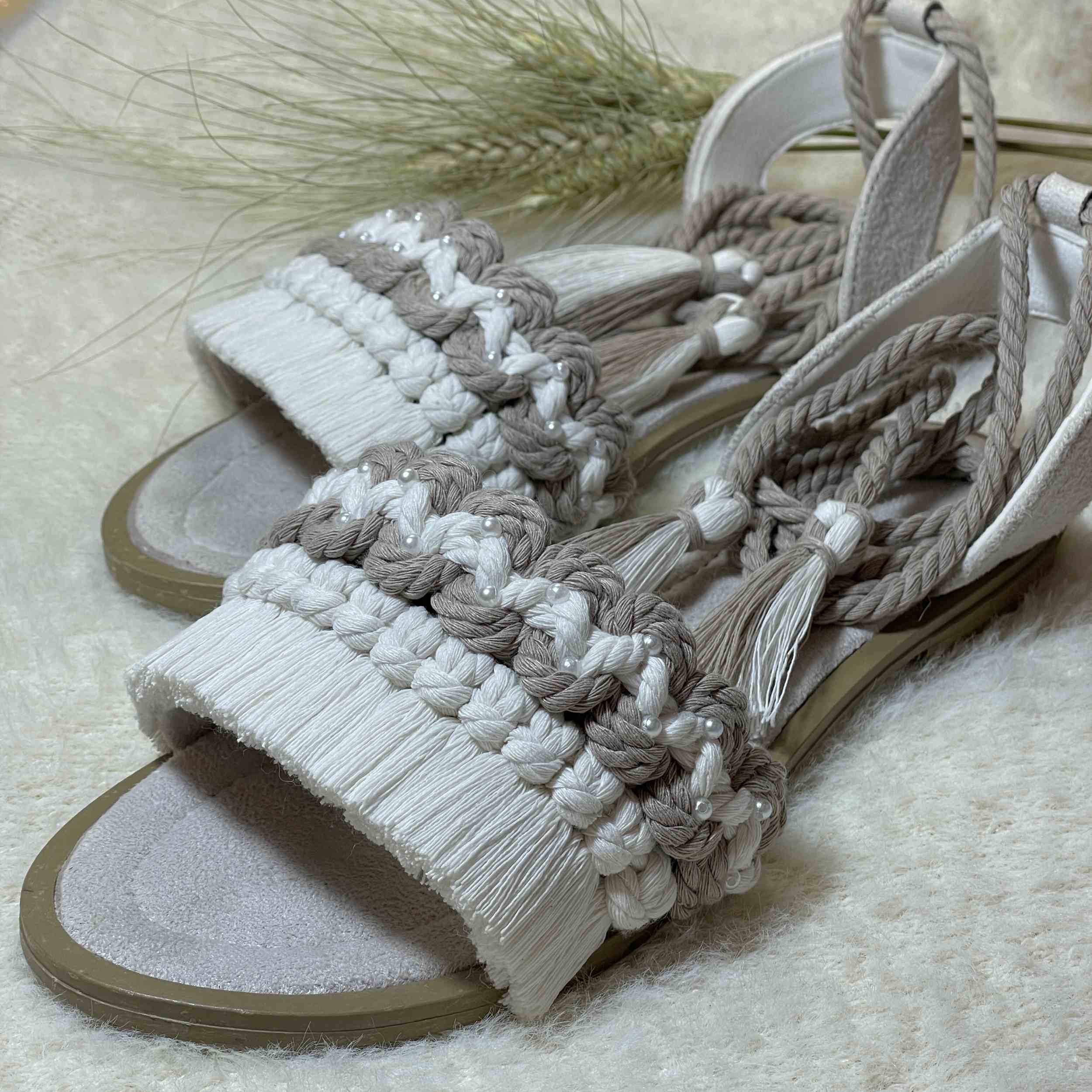 Macrame Slingback Sandalen mit Boho-Design Handgemacht