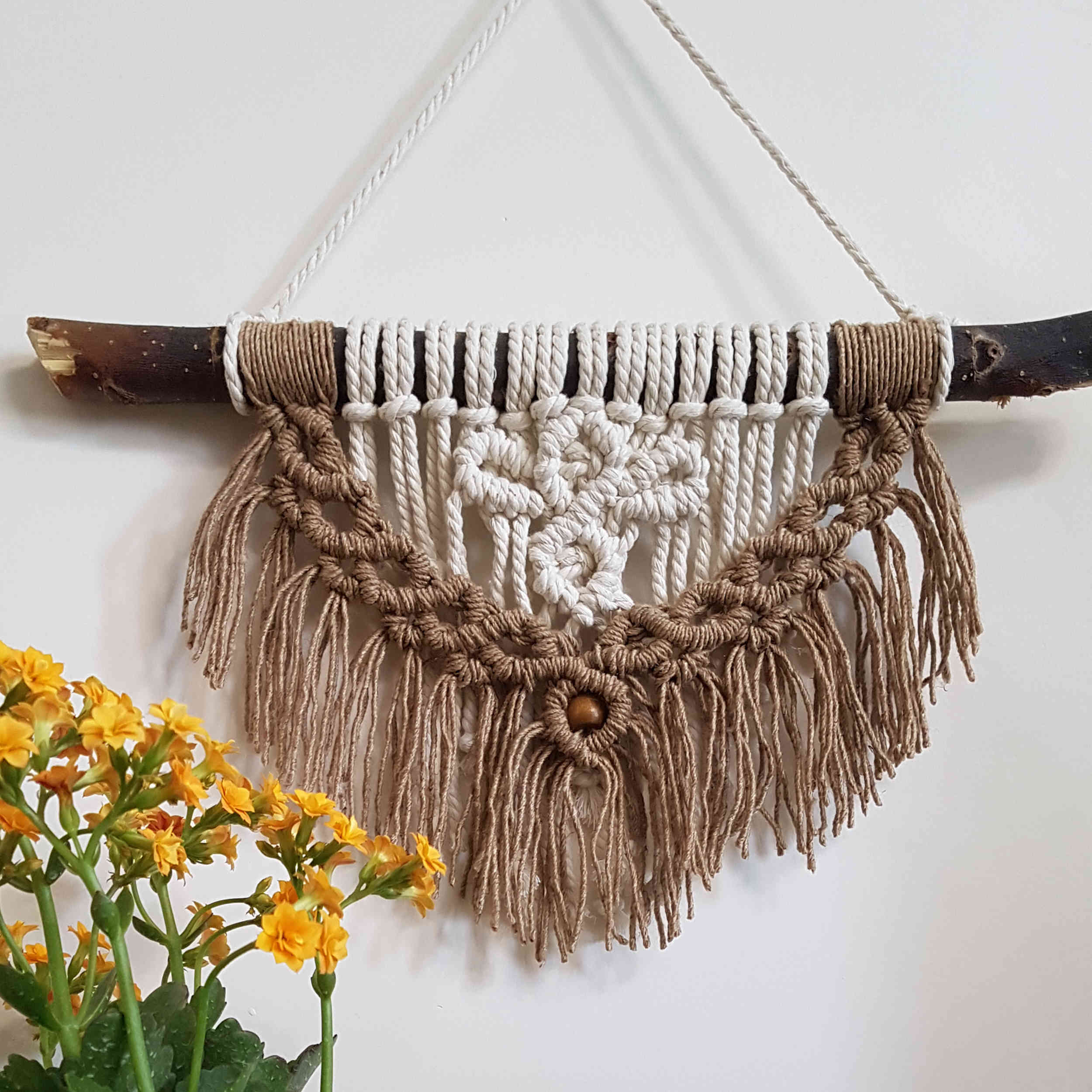 Makramee-Wandbehang Wandteppich Kunst Boho mit Holz