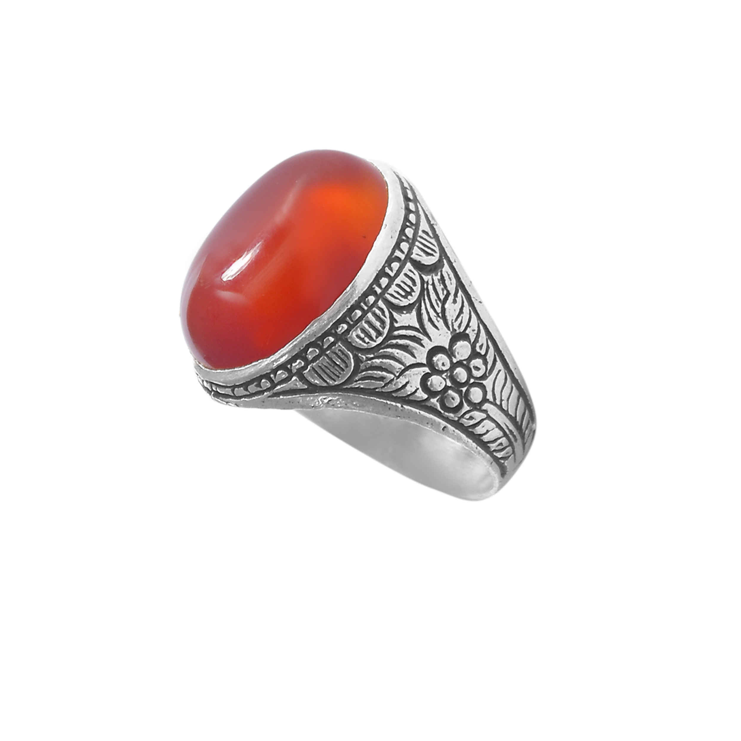 Persischer Achat Silberring für Herren, Elegance Rot, Modell Flower