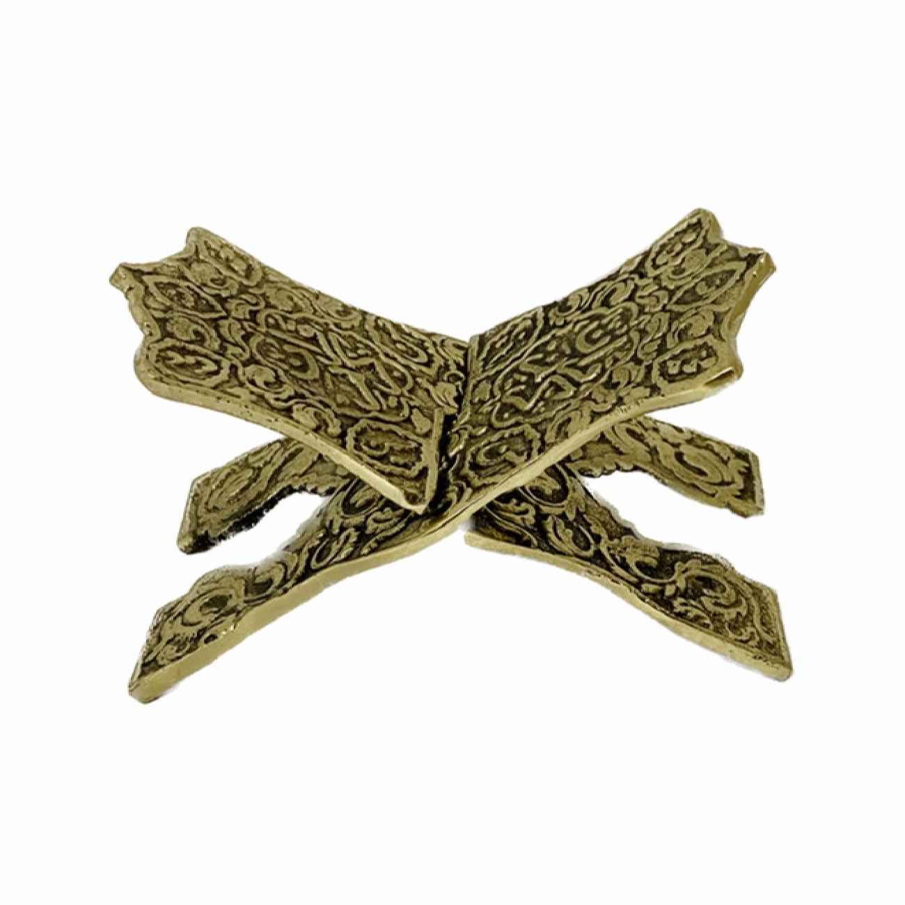 Faltbarer Messing-Quran-Rehal-Ständer mit graviertem Design