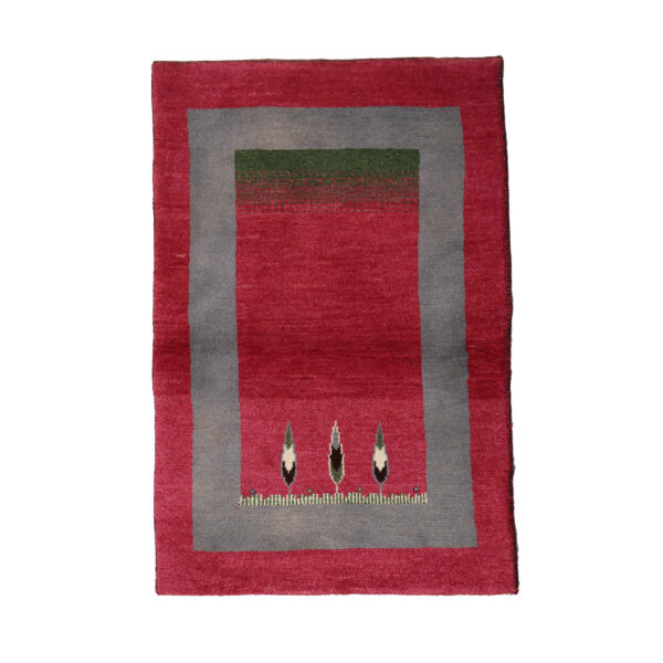 Original persischer Gabbeh-Wollteppich handgewebt in Fars mit Rand rot