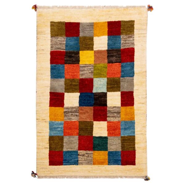 Persischer Gabbeh-Wollteppich handgewebt in Fars mit Rand blau