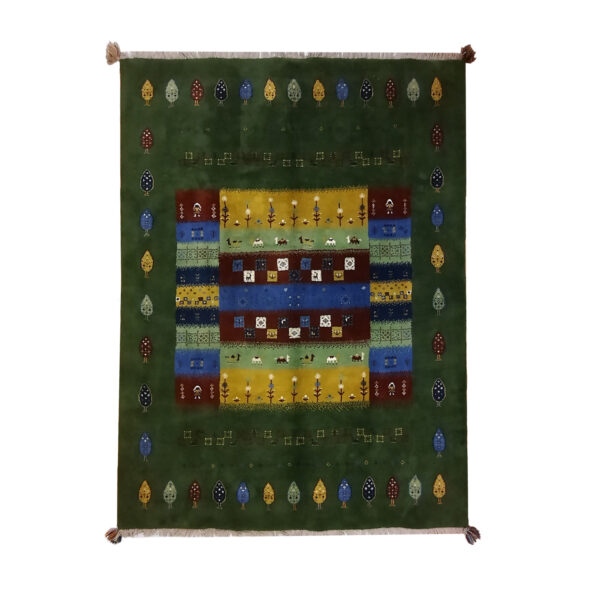 Original persischer Gabbeh-Wollteppich handgewebt in Fars mit Rand rot