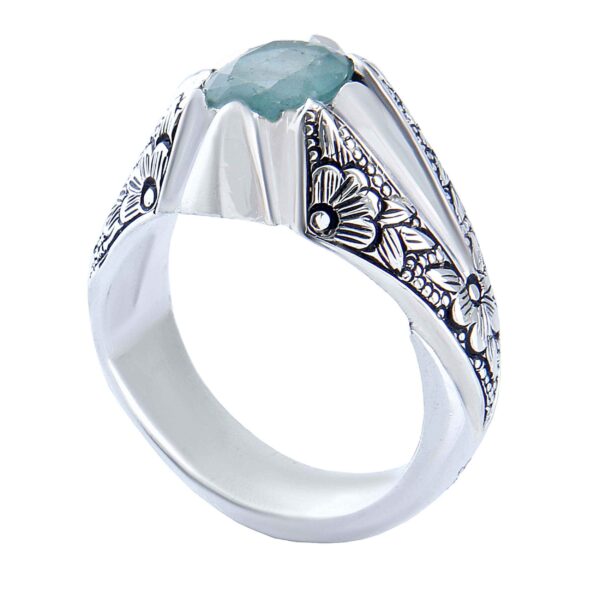 Persischer Grüner Smaragd Silberring für Herren, handgefertigt