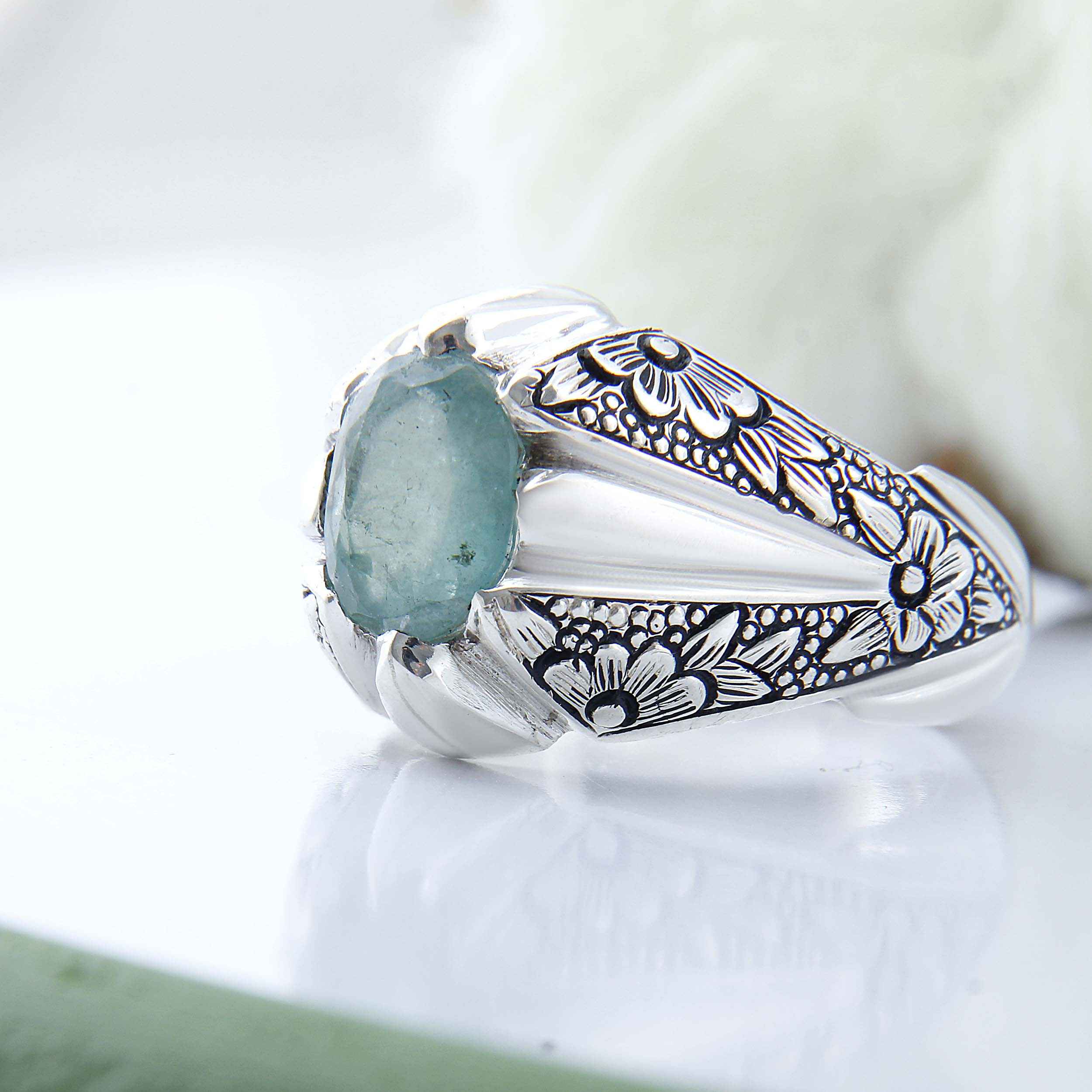 Persischer Grüner Smaragd Silberring für Herren, handgefertigt