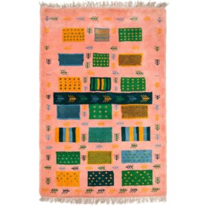 Original persischer Gabbeh-Wollteppich handgewebt in Fars mit Rand orange