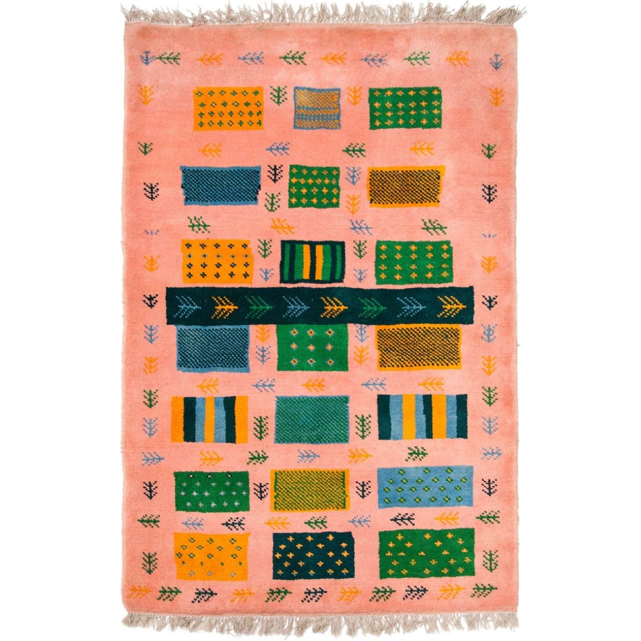 Original persischer Gabbeh-Wollteppich handgewebt in Fars mit Rand orange