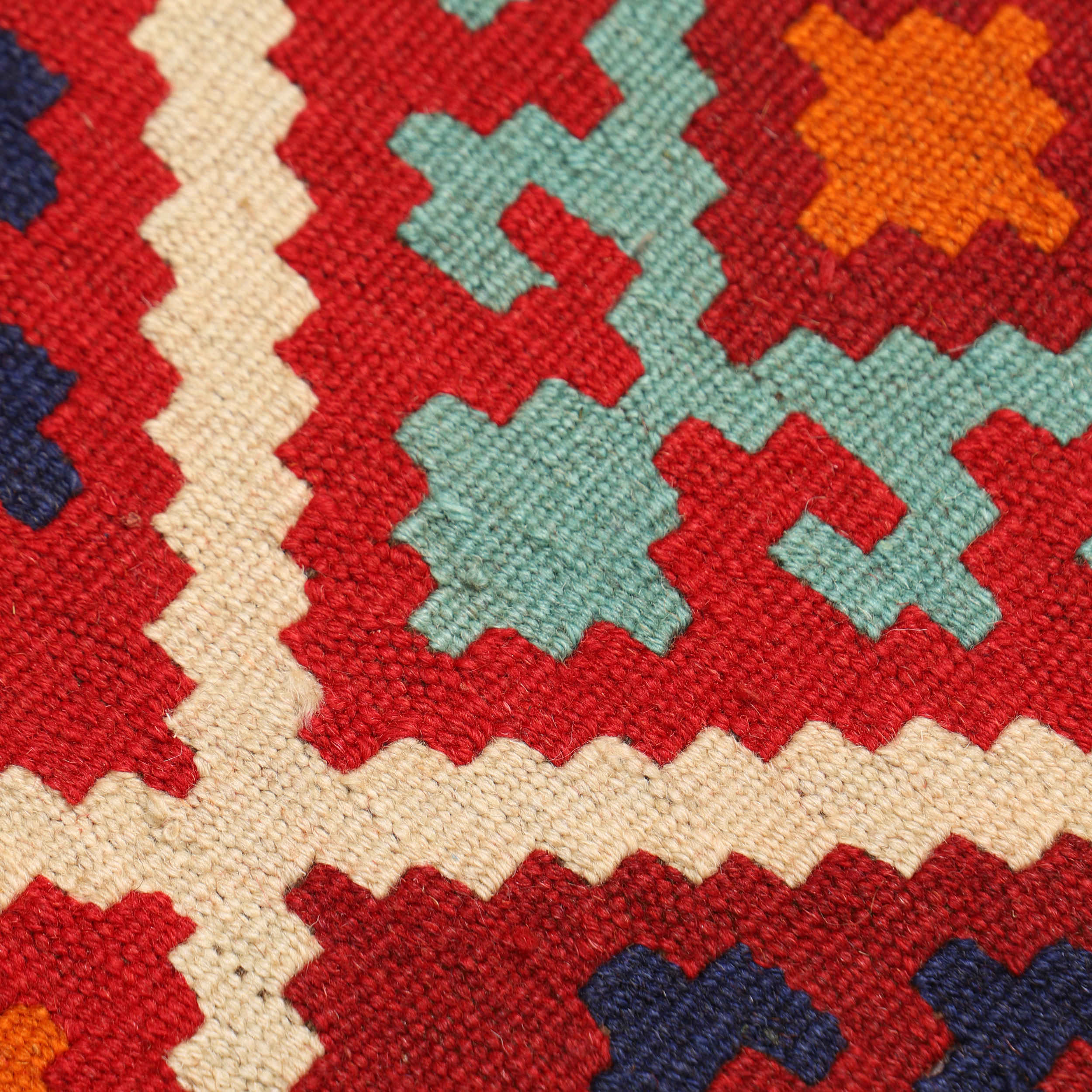 Persischer Kelim Teppich mit Wolle handgewebt in gestreift creme