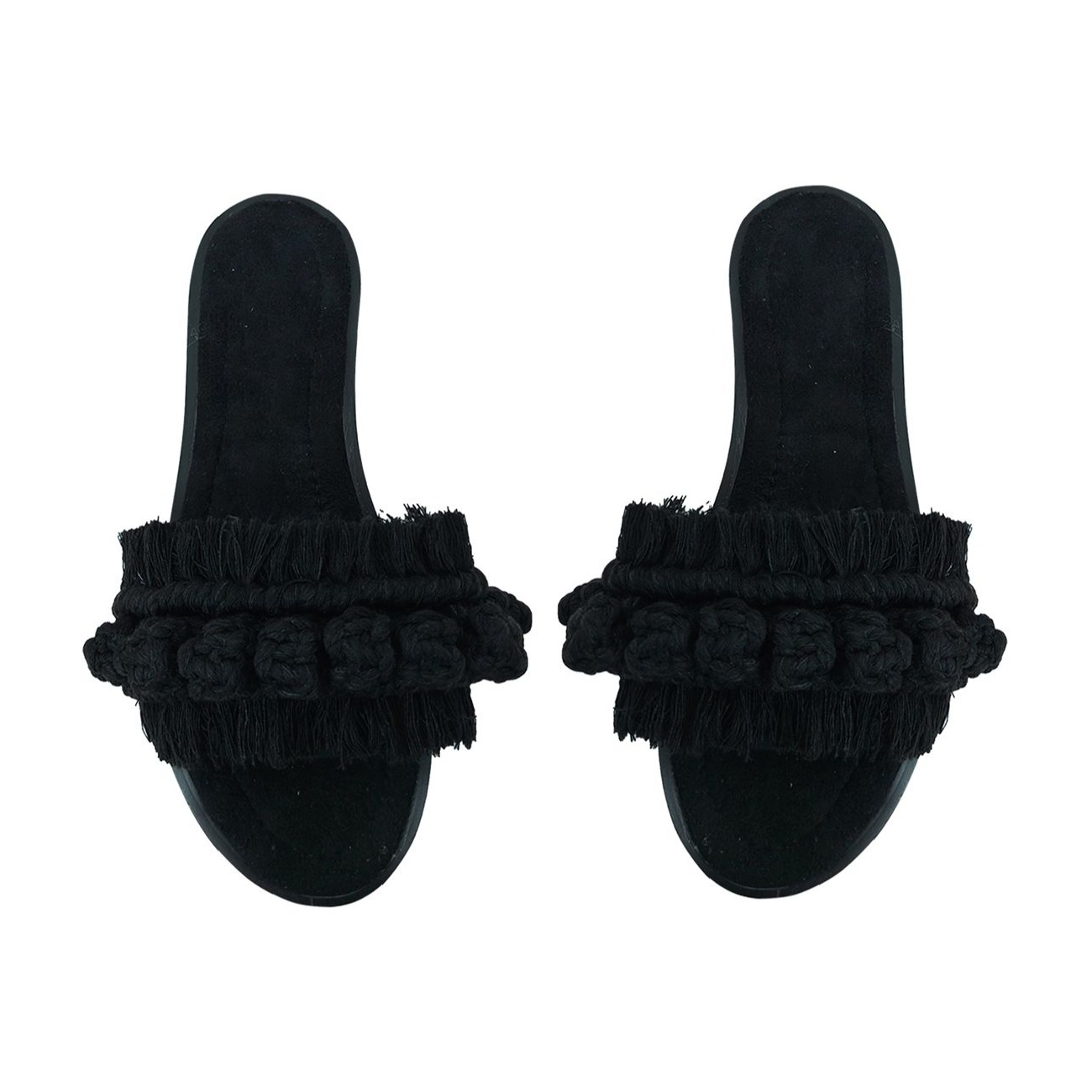 Macrame Boho Chic Hausschuhe für Damen in Schwarz