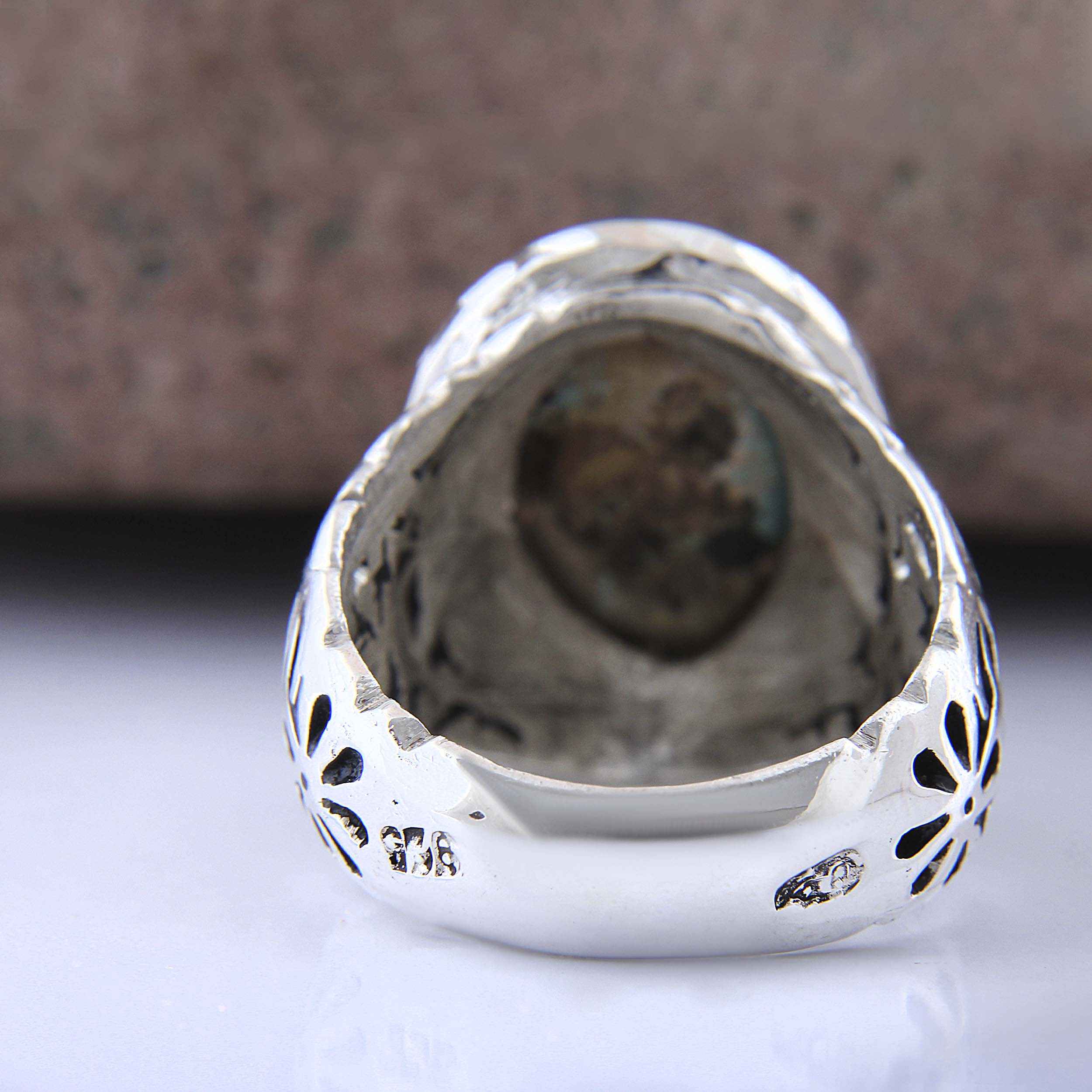 Persischer Neyshabur-Türkis Silberring für Herren, handgefertigt