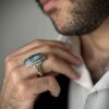 Persischer Neyshabur-Türkis Silberring für Herren, handgefertigt