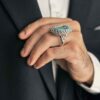 Persischer Neyshabur-Türkis Silberring für Herren, handgefertigt AM_4806