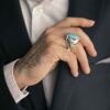 Persischer Neyshabur-Türkis Silberring für Herren, handgefertigt AM_4807