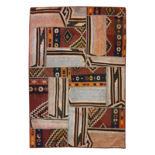 Persischer Patchwork-Kilim-Teppich handgewebt geometrisch braun