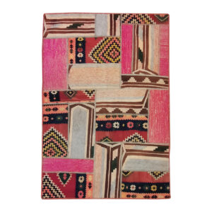 Persischer Patchwork-Kilim-Teppich handgewebt geometrisch pink